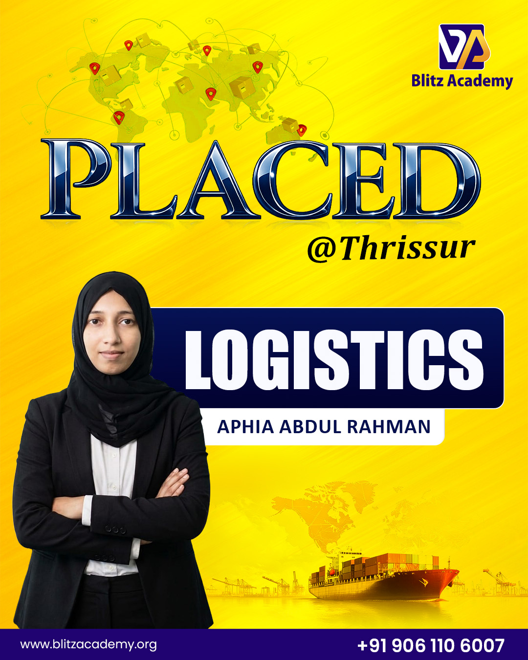 Aphia Abhul Rahman, placed as Logistics (Thrissur)
